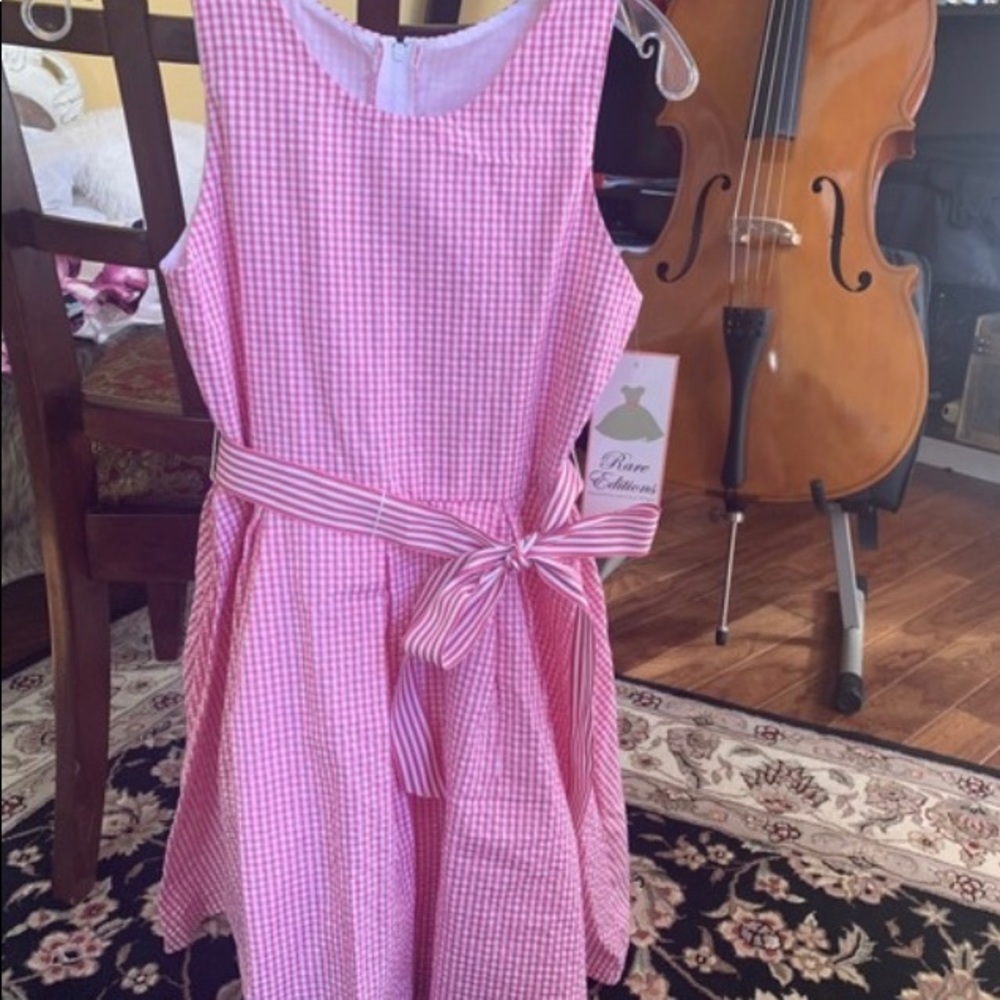 NWT Rare Editions Fuchsia gingham sleeveless dress